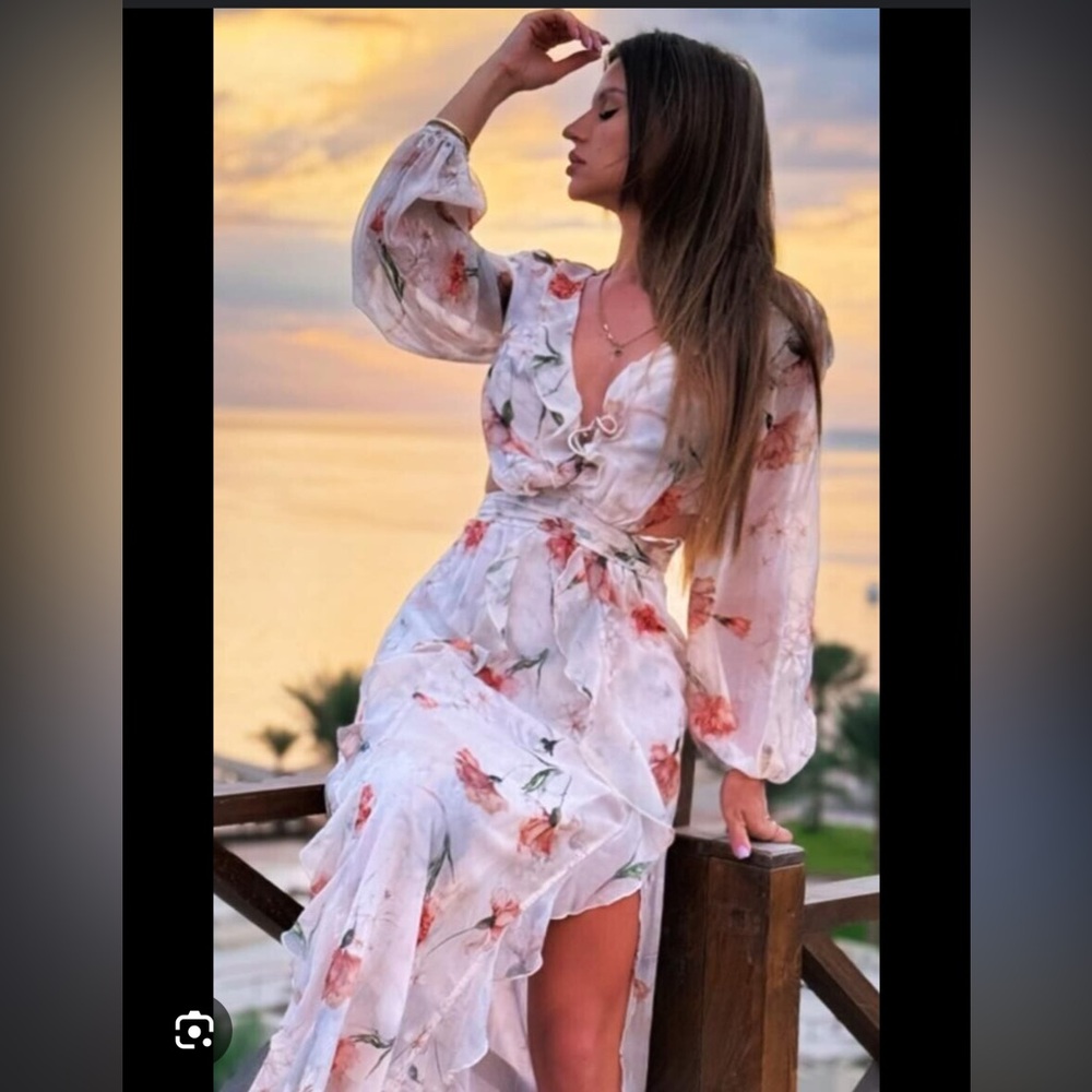 ZARA FLORAL CUTOUT RUFFLE DRESS - Picture 6 of 12
